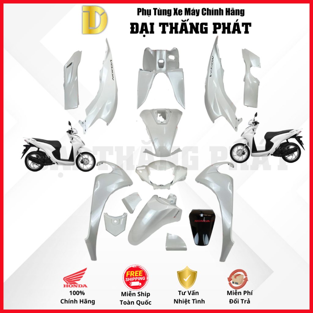 (Có bán lẻ) Dàn áo Vision 110cc (2021) K2C màu Trắng NHB35P phiên bản tiêu chuẩn chính hãng Honda