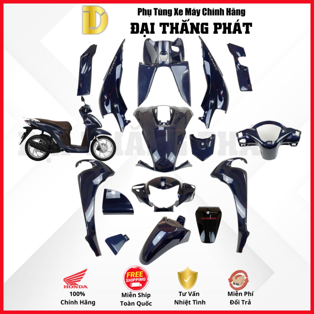 (Có bán lẻ) Dàn áo Vision 110cc (2021) K2C màu Xanh Dương PB426P phiên bản cao cấp chính hãng Honda
