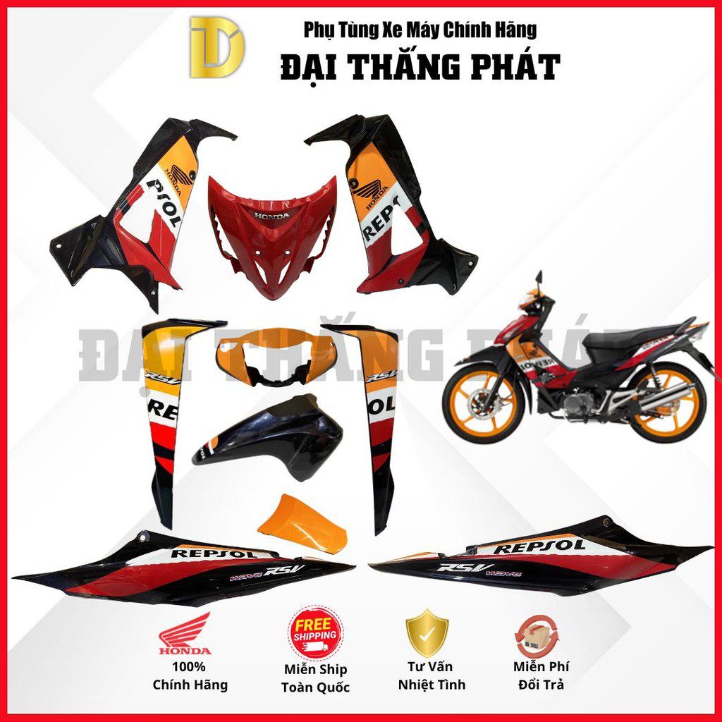 (Có bán lẻ) Dàn áo Wave RSX 100 Năm 2008 màu Đen đỏ vàng - PB383M chính hãng Honda