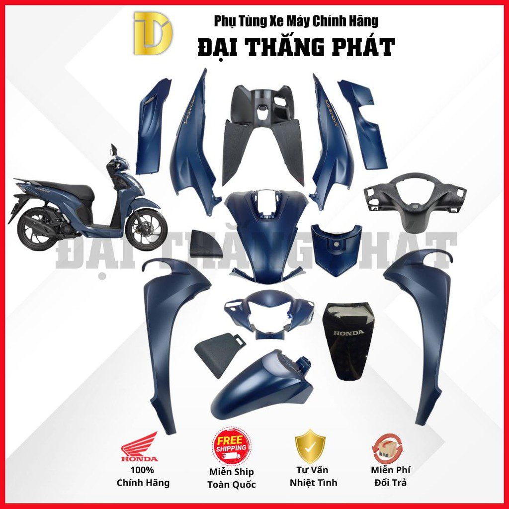 (Có bán lẻ) Dàn áo Vision 110cc (2023) K2C phiên bản Đặc Biệt-Màu Xanh Đen-PB434M chính hãng Honda