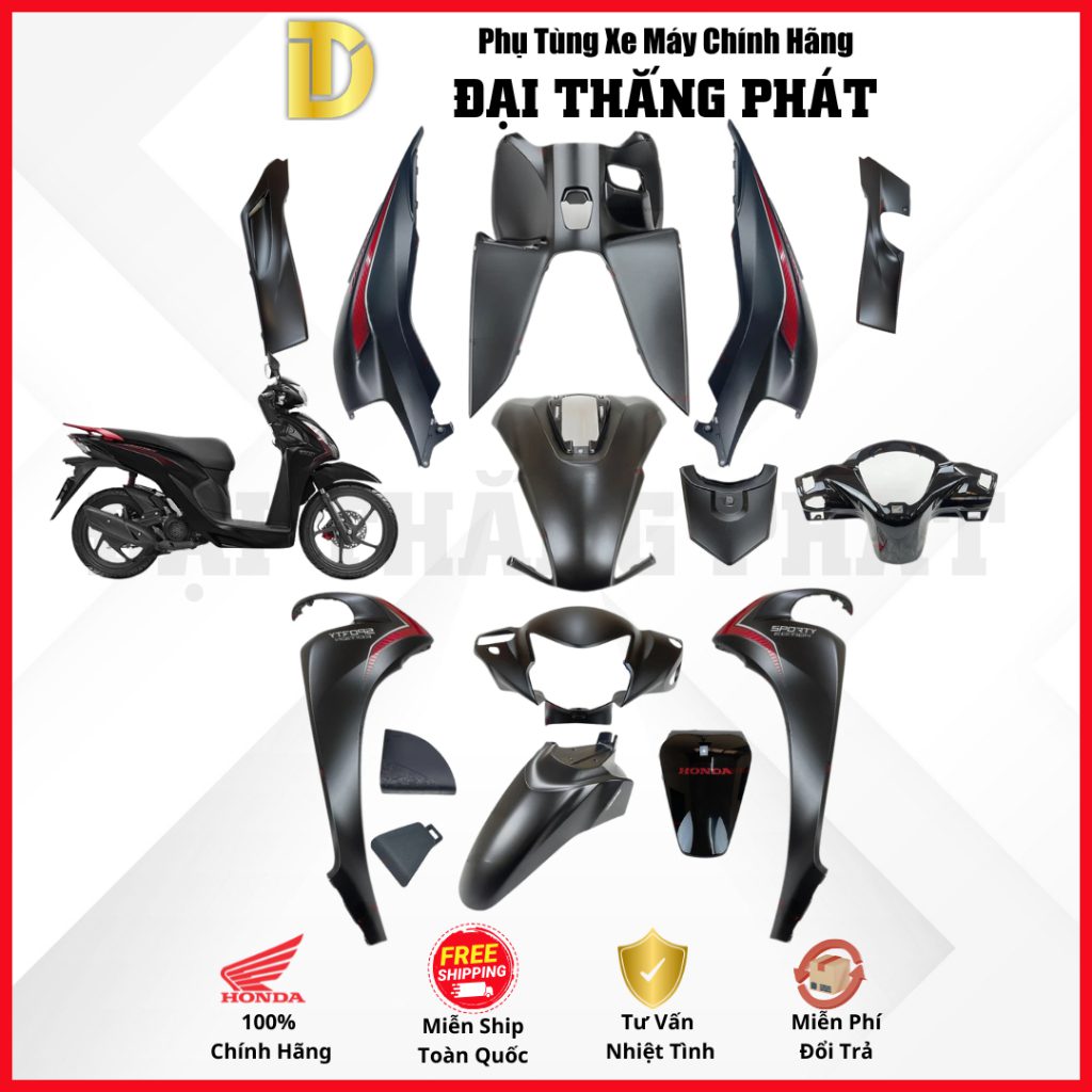 (Có bán lẻ) Dàn áo Vision 110cc (2023) K2C màu Đen Nhám NHA76 phiên bản thể thao chính hãng Honda