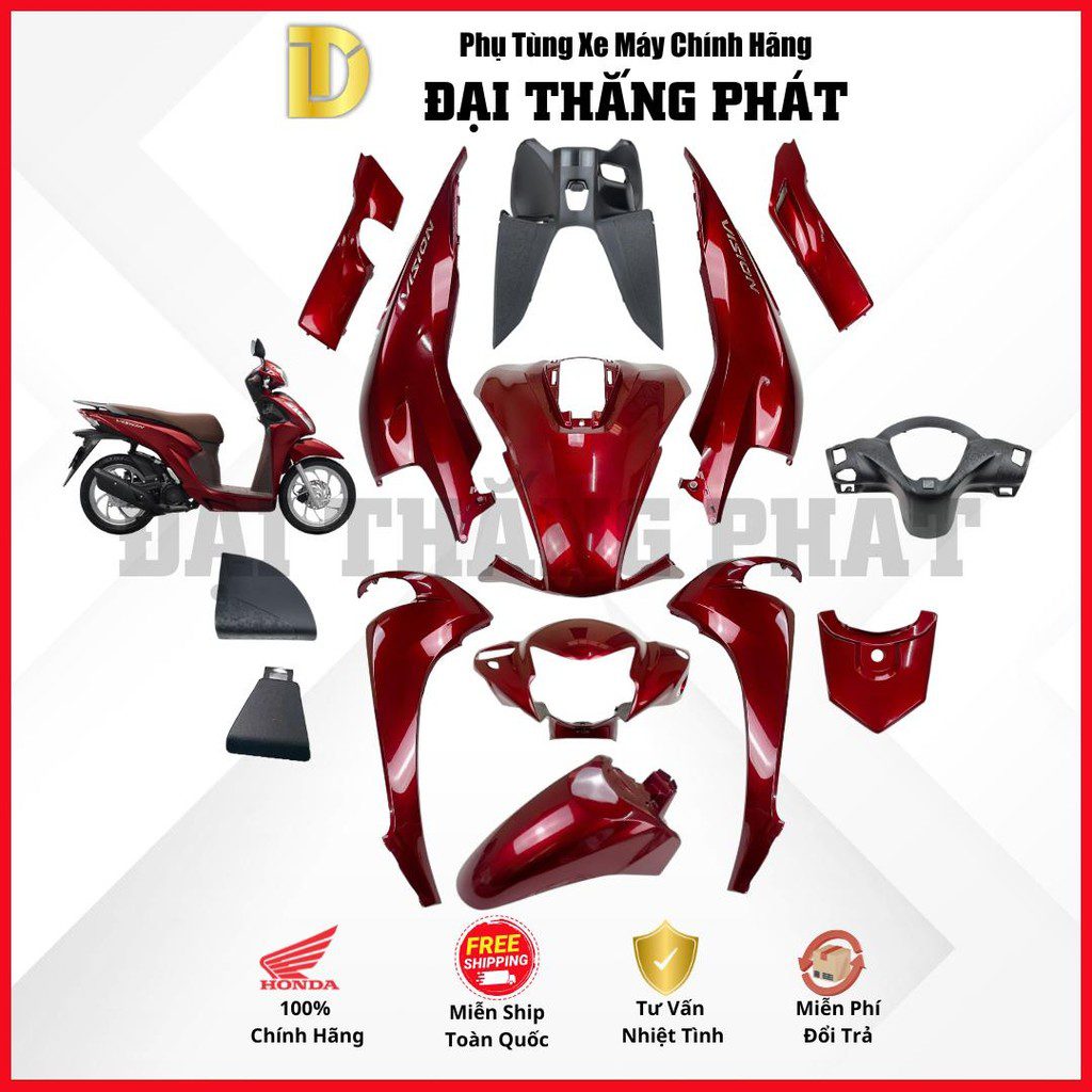 (Có bán lẻ) Dàn áo Vision 110cc năm 2025 K2C màu Đỏ đen nâu - R368 - phiên bản cao cấp chính hãng Honda