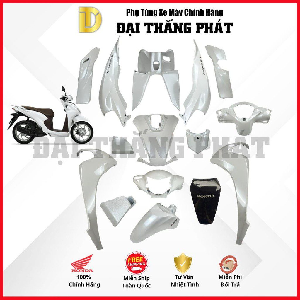 (Có bán lẻ) Dàn áo Vision 110cc (2021) K2C phiên bản Cao Cấp-NHB35P-Trắng Nâu Đen chính hãng Honda